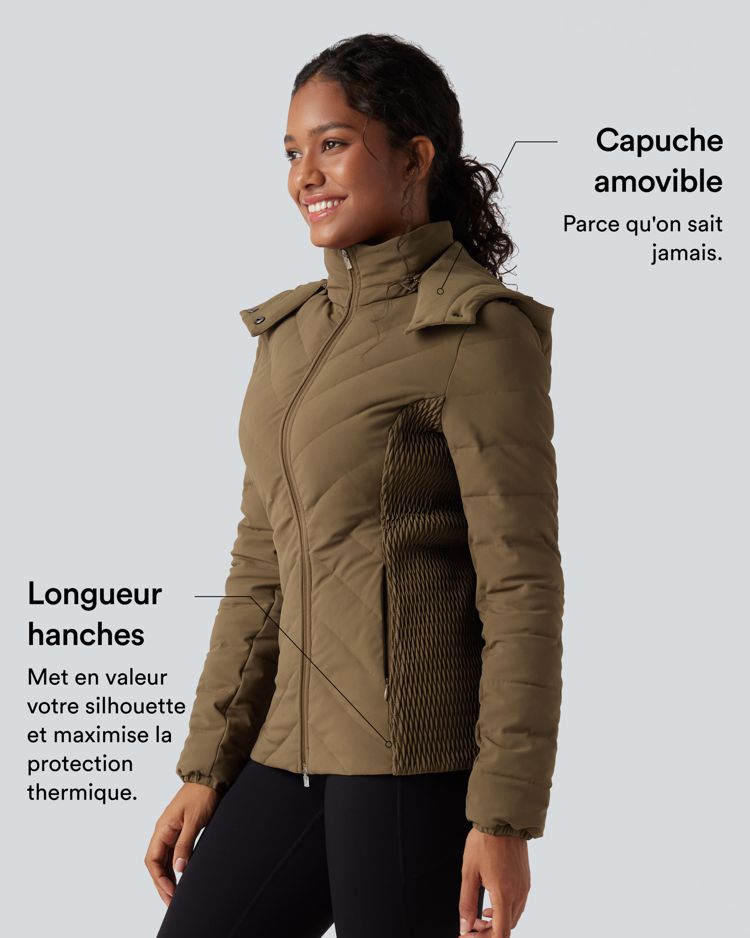 Doudoune froncée capuche amovible avec poches