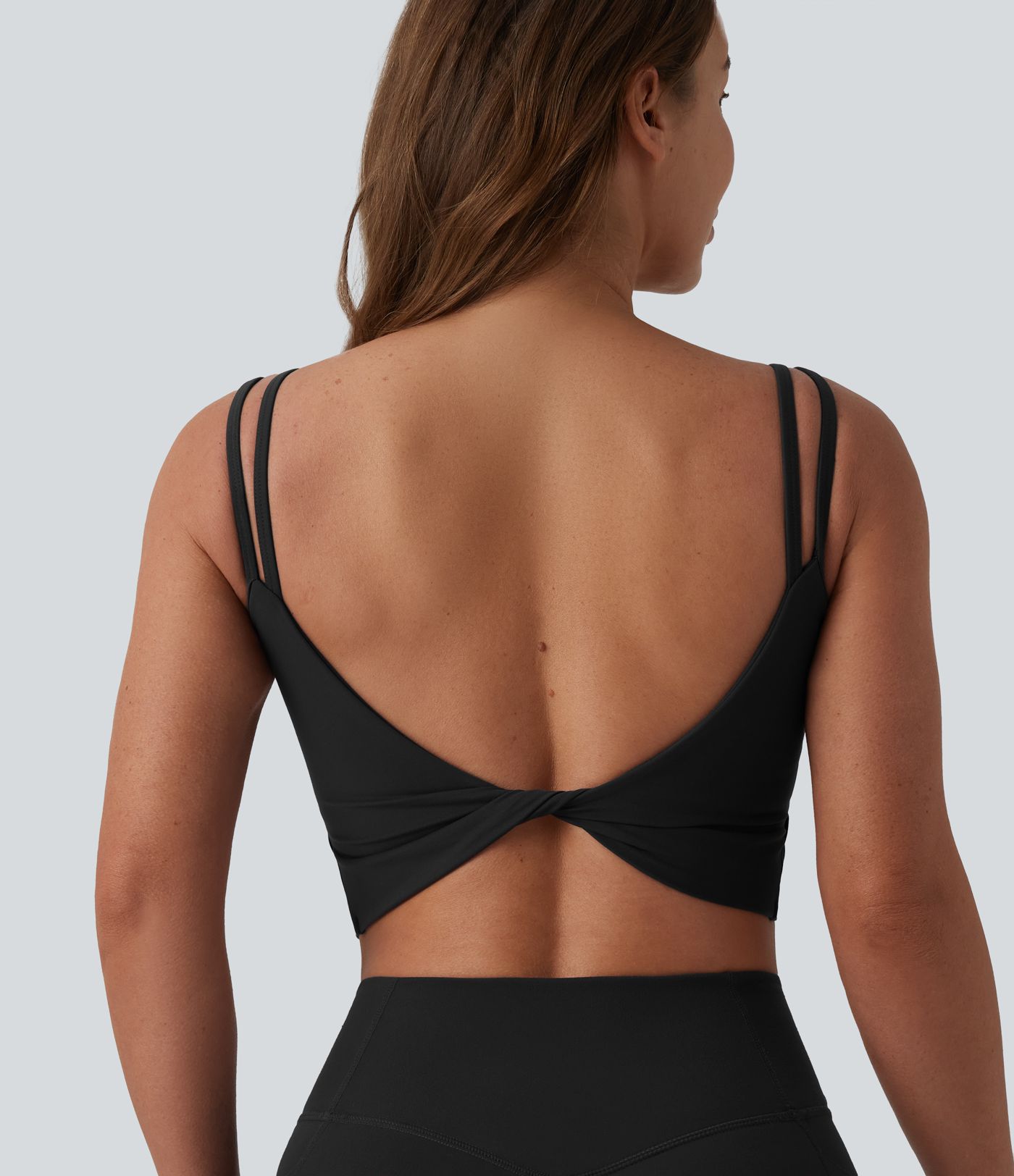 Halara UltraSculpt™ Double Straps Twisted Backless Cropped Built-in Bra Yoga Tank Top E-G Cups