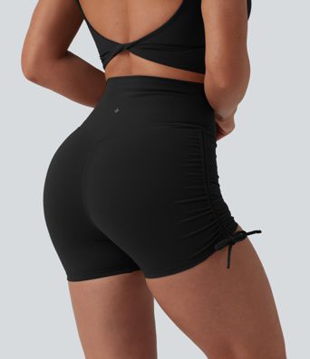 Halara UltraSculpt™ 3'' damskie szorty biker do jogi z wysokim stanem, marszczeniem, powiązaniem i kieszenią