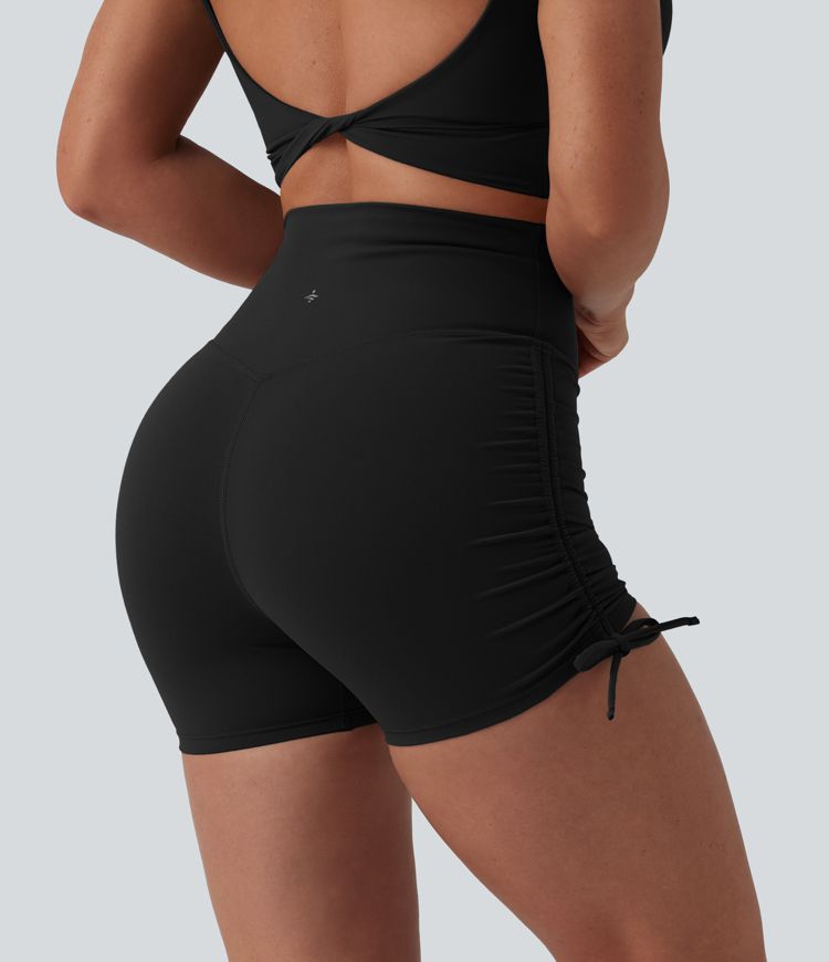 Halara UltraSculpt™ 3'' damskie szorty biker do jogi z wysokim stanem, marszczeniem, powiązaniem i kieszenią