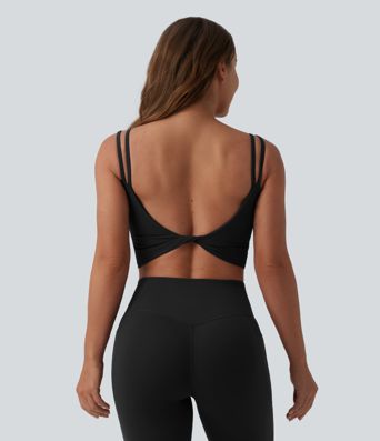 Halara UltraSculpt™ Double Straps Twisted Backless Cropped Built-in Bra Yoga Tank Top E-G Cups