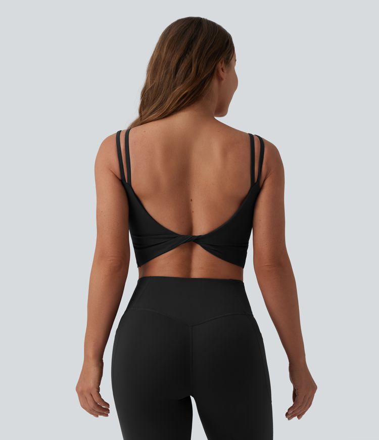 Halara UltraSculpt™ Double Straps Twisted Backless Cropped Built-in Bra Yoga Tank Top E-G Cups
