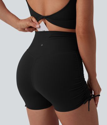 Halara UltraSculpt™ 3'' damskie szorty biker do jogi z wysokim stanem, marszczeniem, powiązaniem i kieszenią