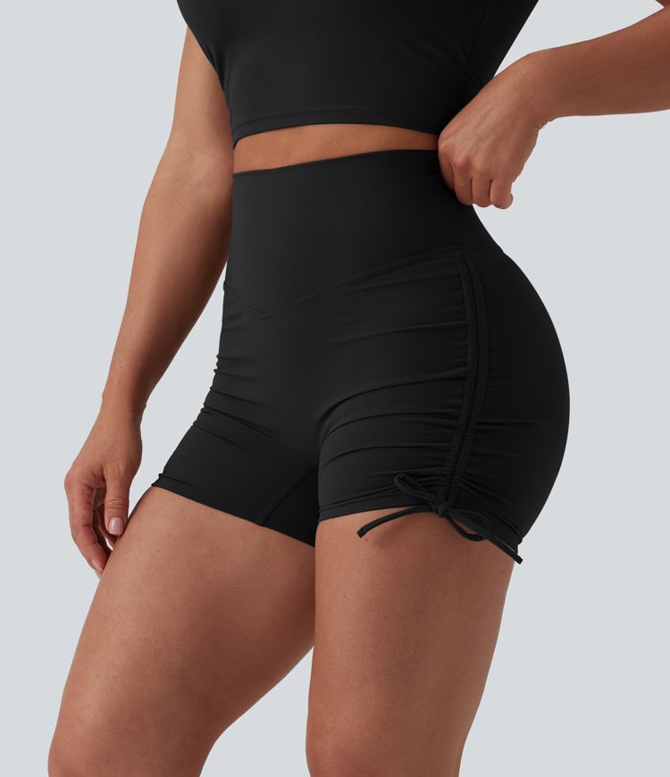 Halara UltraSculpt™ 3'' damskie szorty biker do jogi z wysokim stanem, marszczeniem, powiązaniem i kieszenią