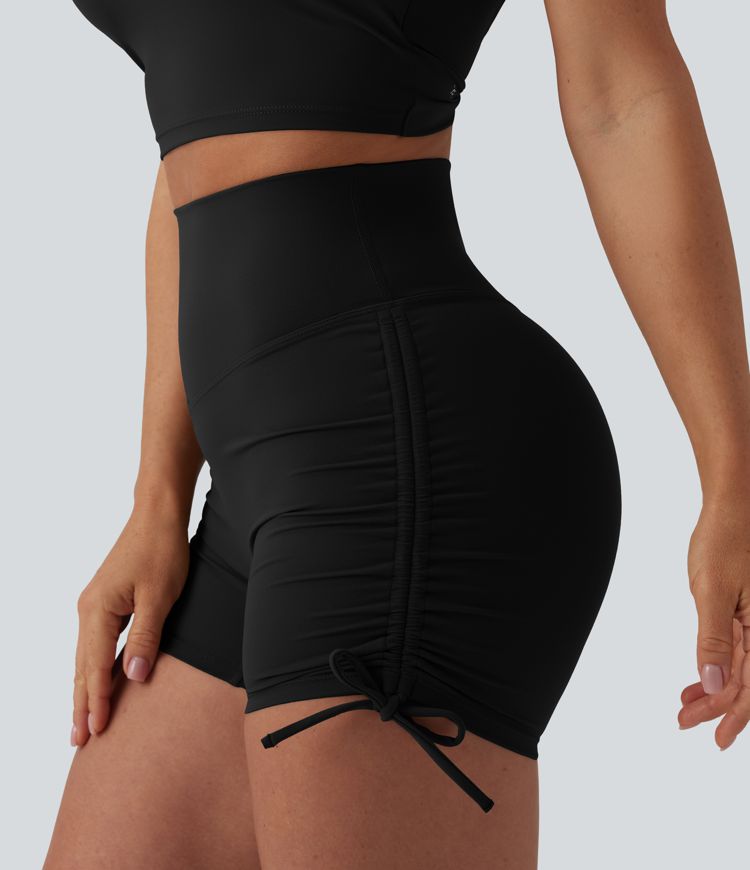 Halara UltraSculpt™ 3'' damskie szorty biker do jogi z wysokim stanem, marszczeniem, powiązaniem i kieszenią