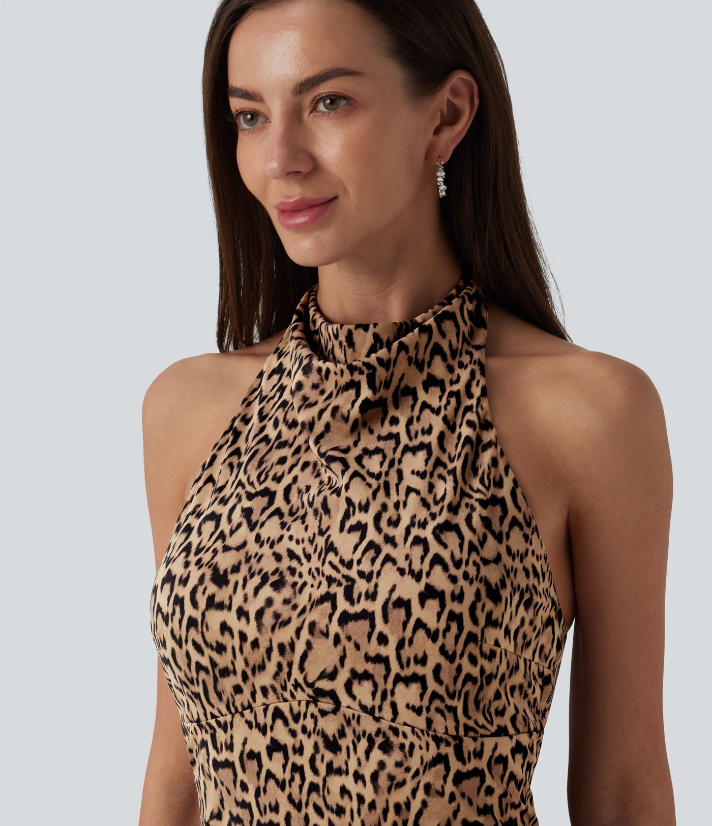 Halter Bodycon Leopard Print Micro Mini Dress
