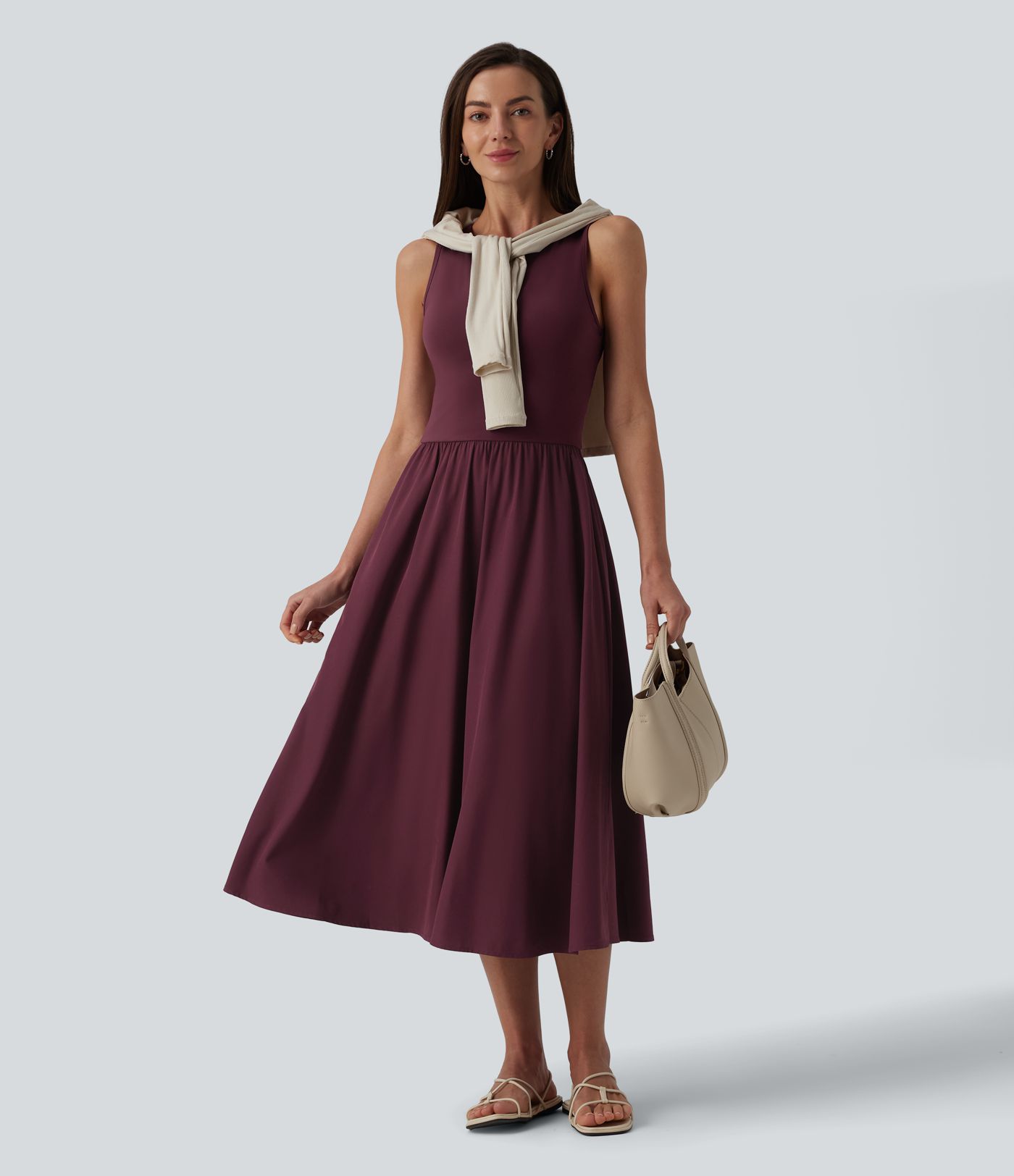 Round Neck Sleeveless Cut Out Midi Casual Dress