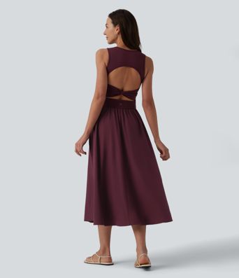 Round Neck Sleeveless Cut Out Midi Casual Dress