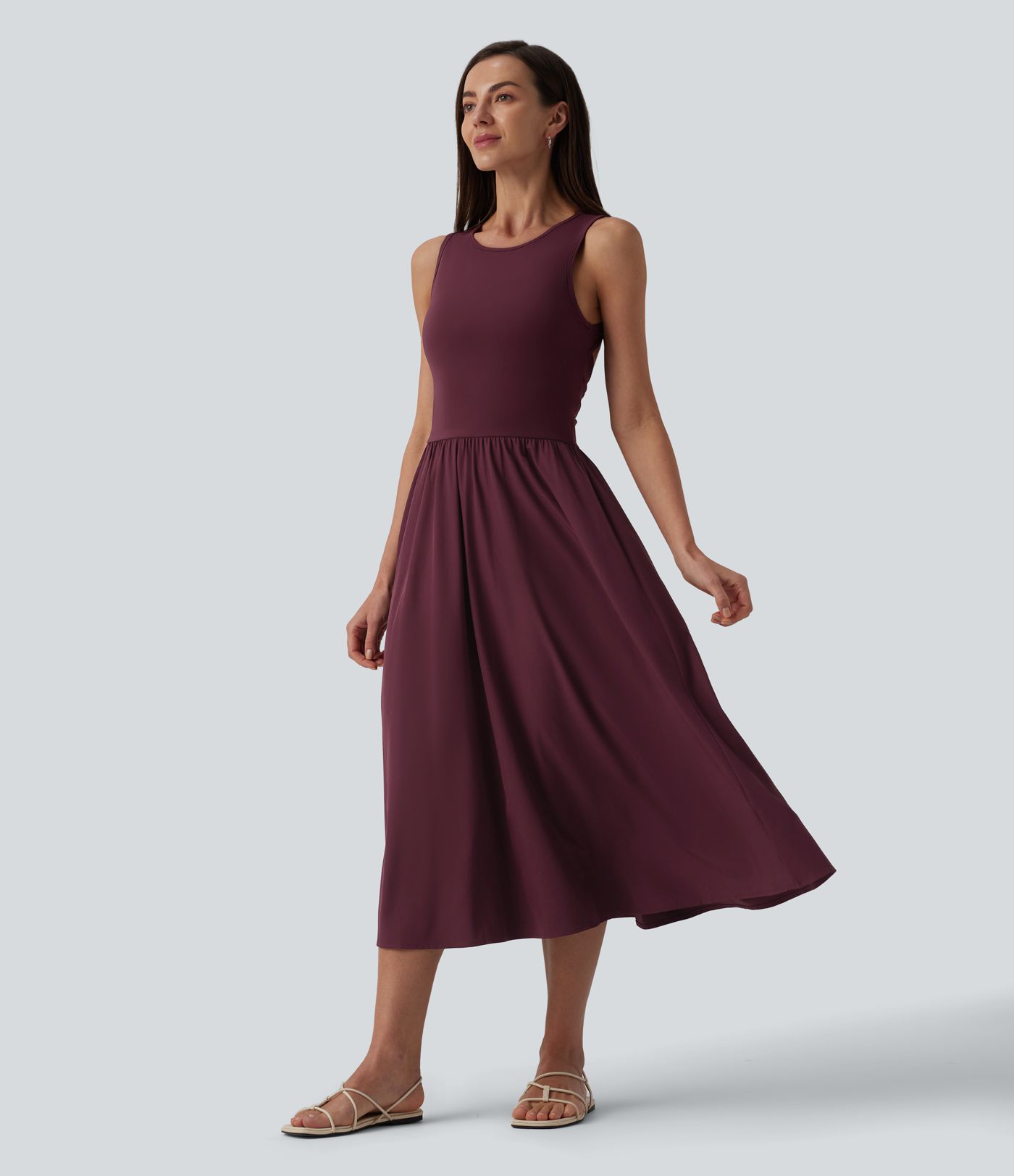 Round Neck Sleeveless Cut Out Midi Casual Dress