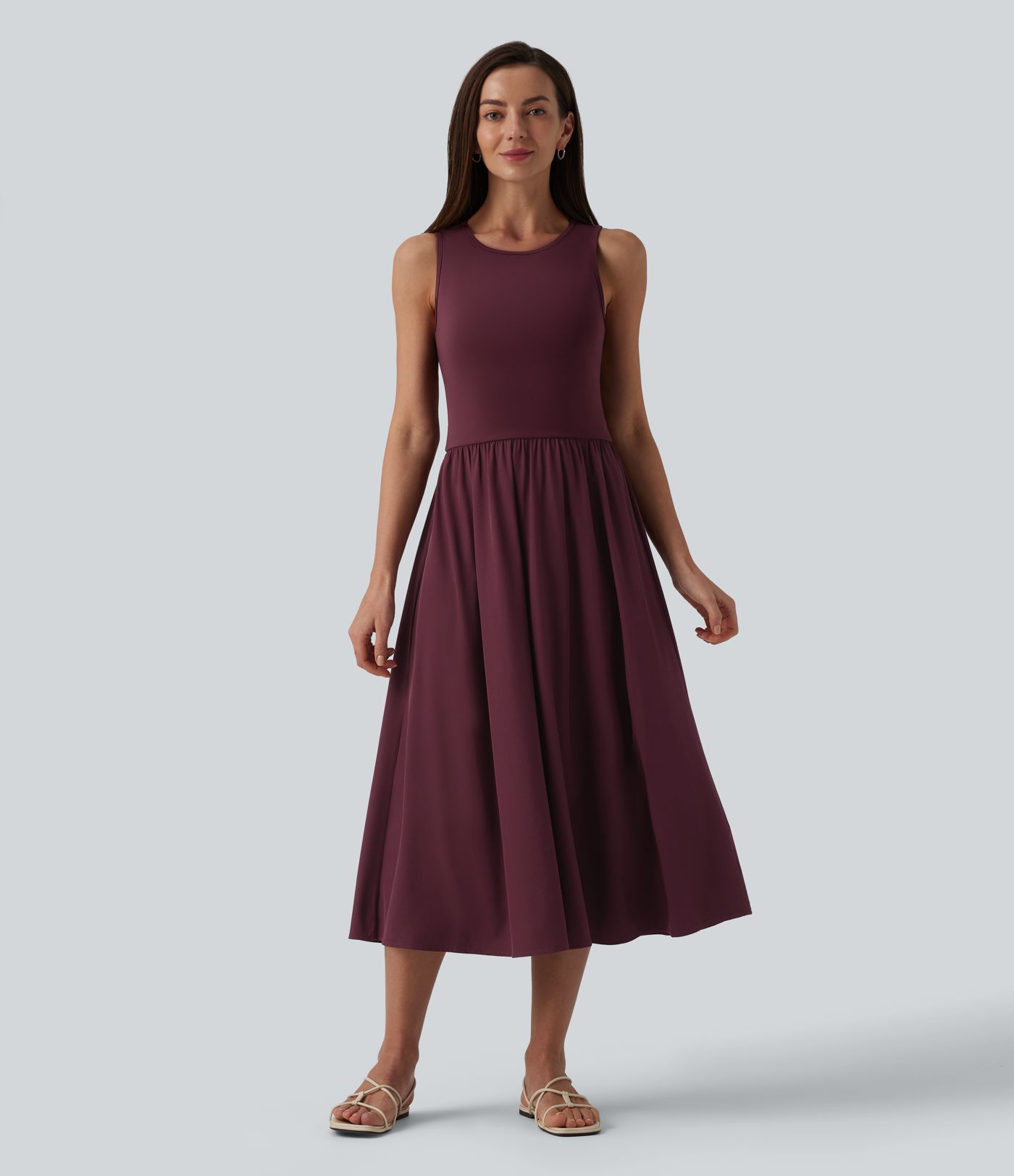 Round Neck Sleeveless Cut Out Midi Casual Dress