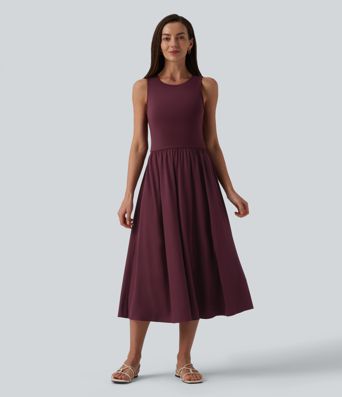 Round Neck Sleeveless Cut Out Midi Casual Dress