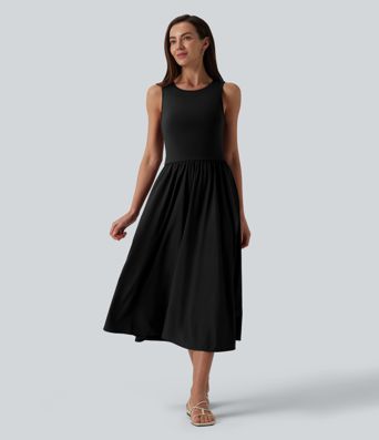 Round Neck Sleeveless Cut Out Midi Casual Dress