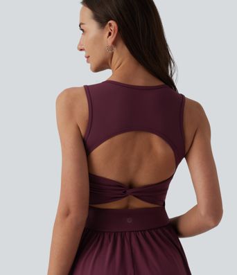 Round Neck Sleeveless Cut Out Midi Casual Dress