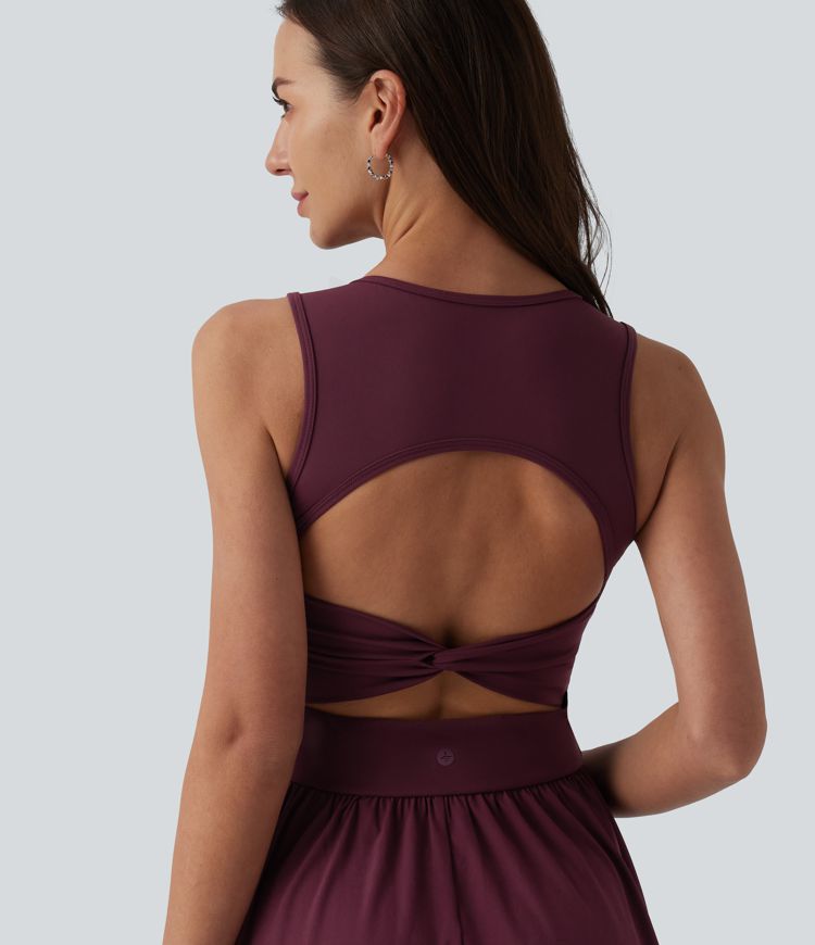 Round Neck Sleeveless Cut Out Midi Casual Dress