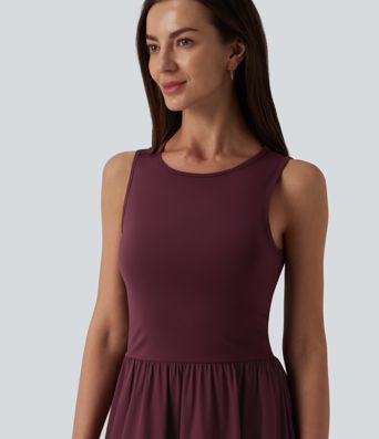 Round Neck Sleeveless Cut Out Midi Casual Dress