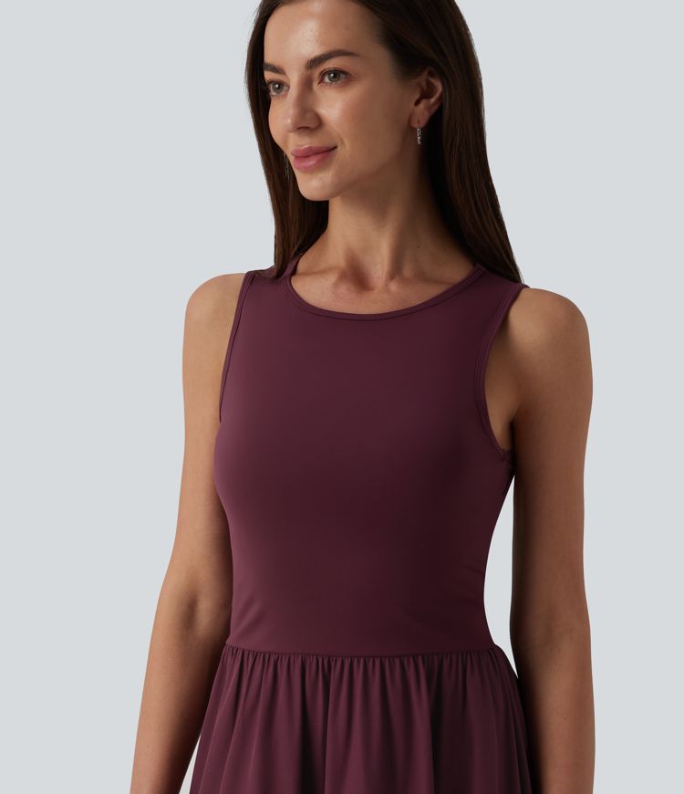 Round Neck Sleeveless Cut Out Midi Casual Dress