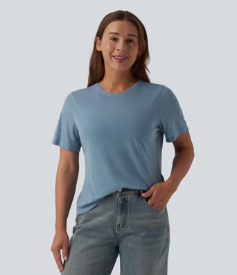 Lässiges T-Shirt aus Wollmischung mit Rundhalsausschnitt und kurzen Ärmeln