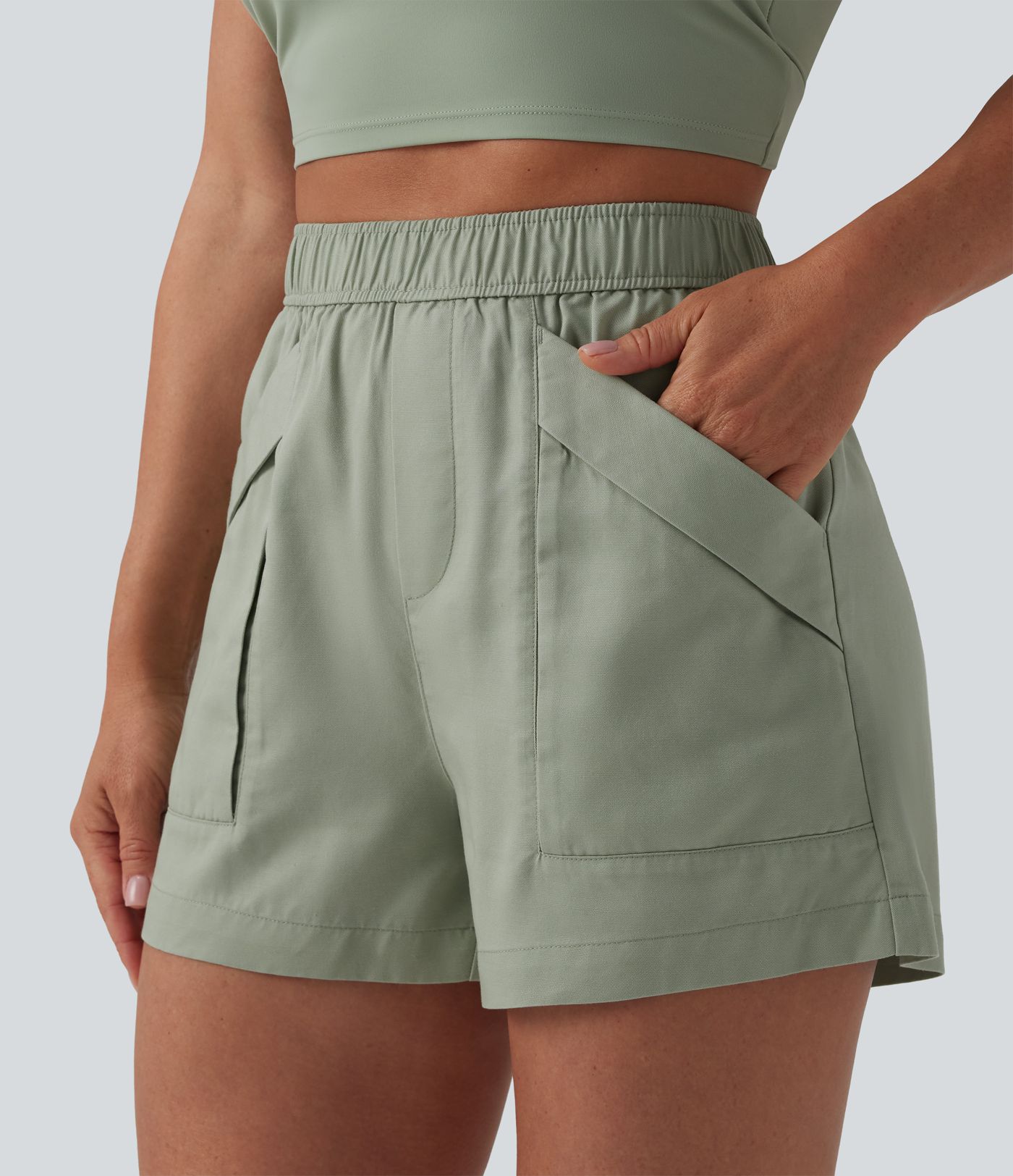 High Waisted Casual Linen Baggy Shorts with Pockets