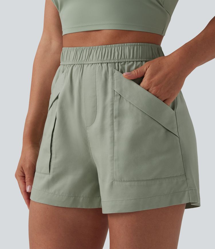 High Waisted Casual Linen Baggy Shorts with Pockets