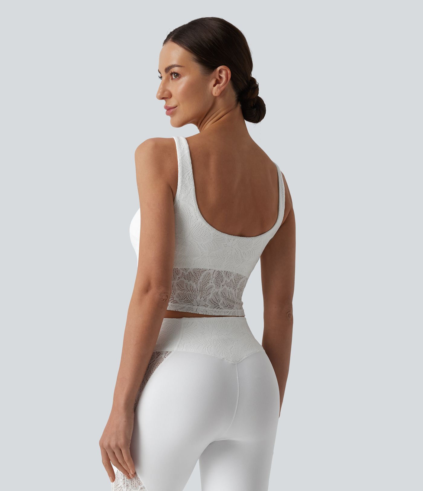 V-neck Scoop Back Contrast Lace Ultra-slim Cropped Yoga Tank Top