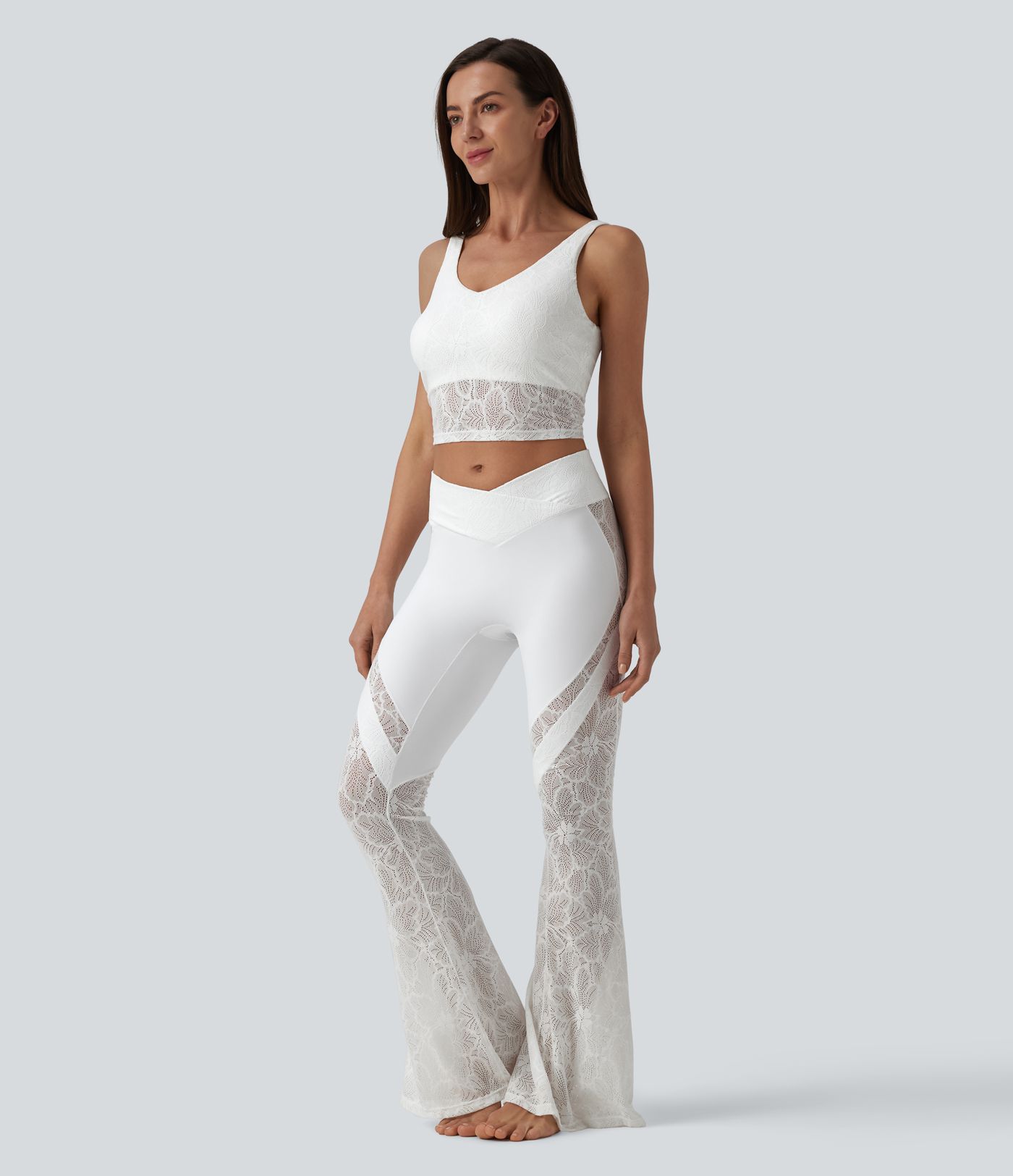 V-neck Scoop Back Contrast Lace Ultra-slim Cropped Yoga Tank Top