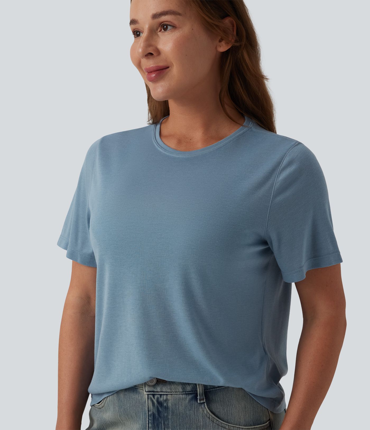 Round Neck Short Sleeve Relaxed Casual Wool-Blend T-Shirt