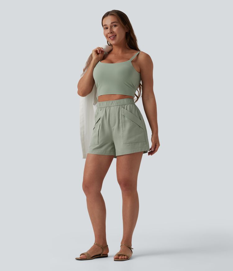 High Waisted Casual Linen Baggy Shorts with Pockets