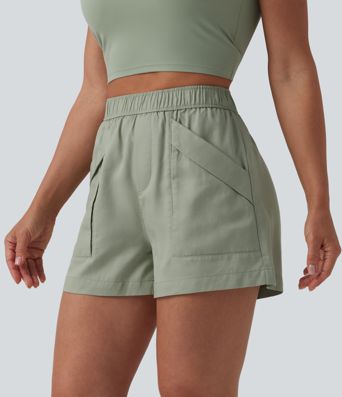 High Waisted Casual Linen Baggy Shorts with Pockets
