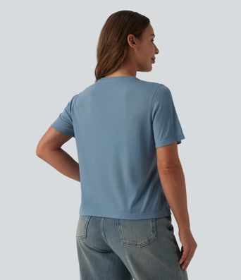 Lässiges T-Shirt aus Wollmischung mit Rundhalsausschnitt und kurzen Ärmeln