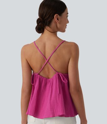 Débardeur en coton à lacets avec ourlet superposé à volants