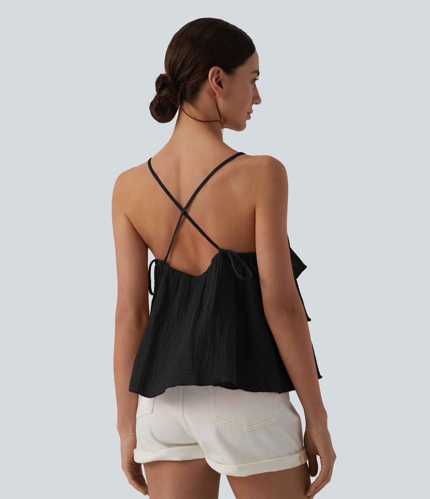 Lace Up Layered Ruffle Hem Cotton Tank Top