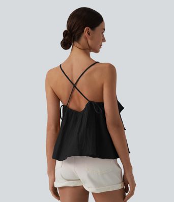 Lace Up Layered Ruffle Hem Cotton Tank Top