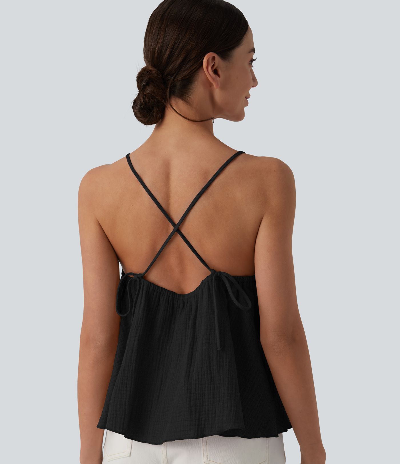 Lace Up Layered Ruffle Hem Cotton Tank Top