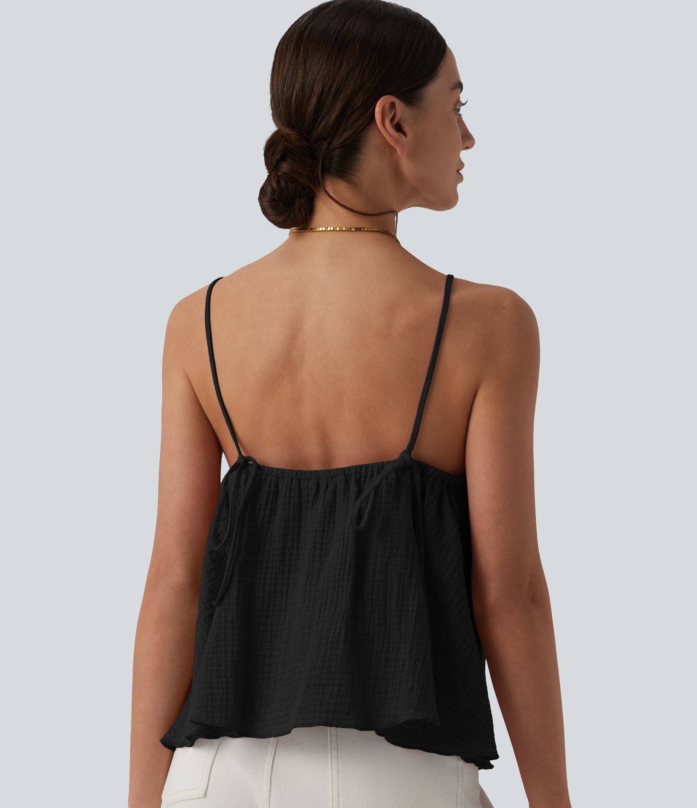 Lace Up Layered Ruffle Hem Cotton Tank Top
