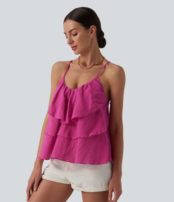 Débardeur en coton à lacets avec ourlet superposé à volants