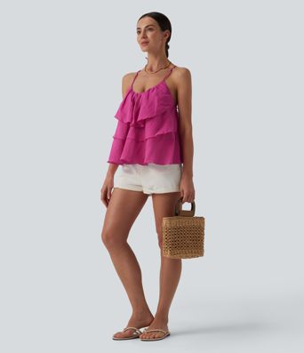 Débardeur en coton à lacets avec ourlet superposé à volants