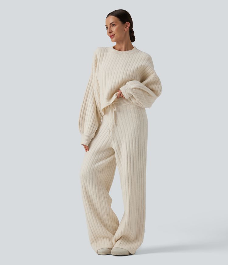 Mid Rise Drawstring Lounging Baggy Sweater Trousers