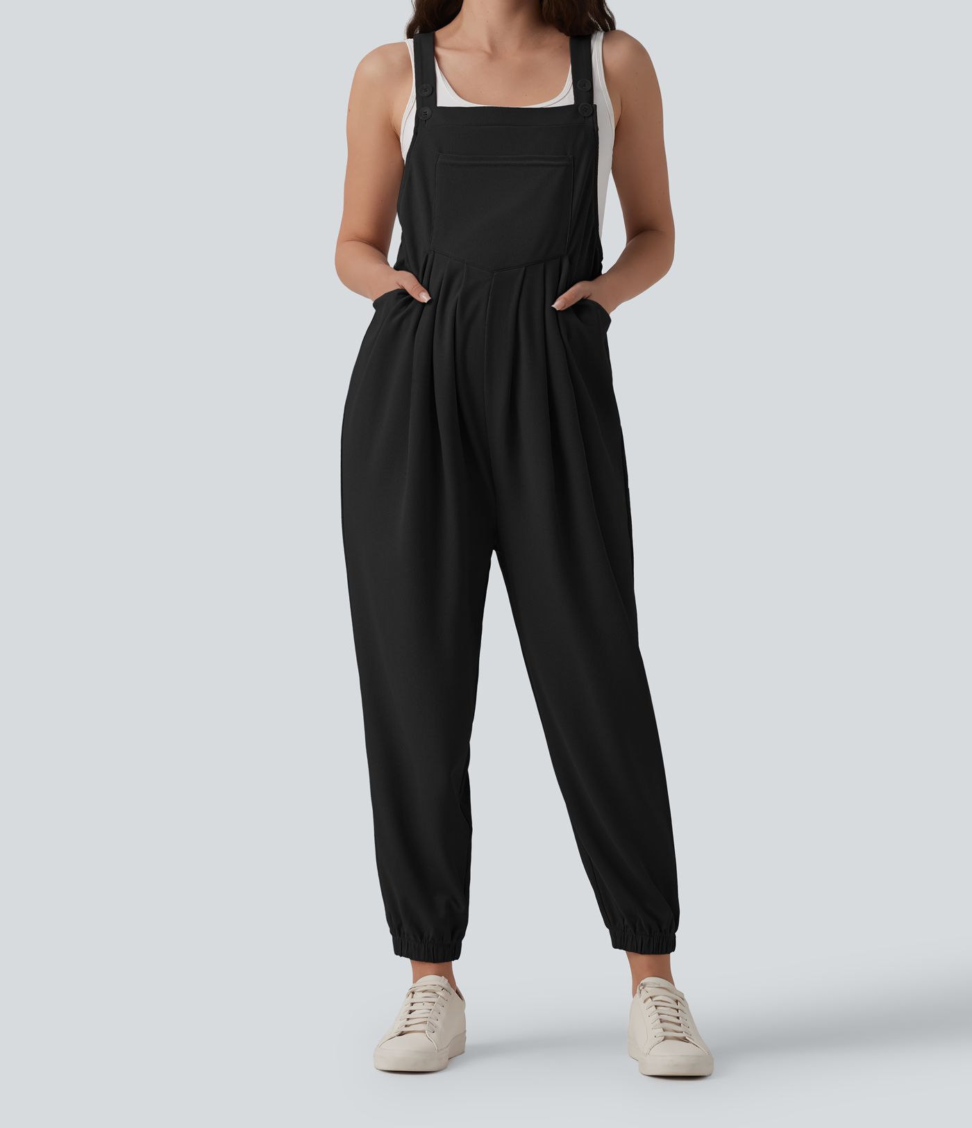 Waffle Casual Maternity Jogger Overalls with Pockets
