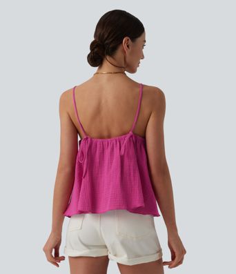 Débardeur en coton à lacets avec ourlet superposé à volants