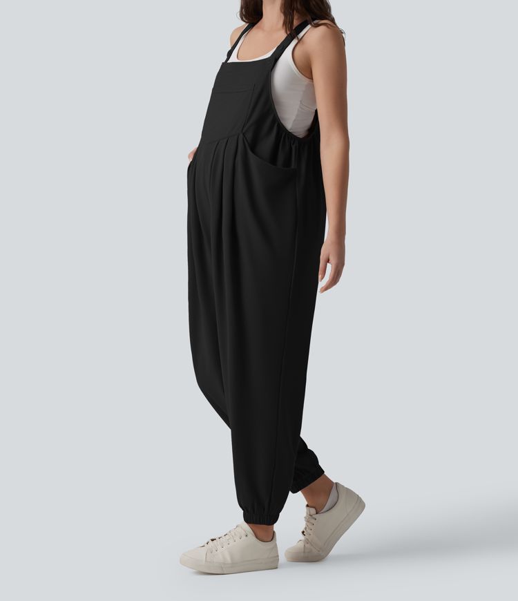 Peto premamá casual tipo jogger en tejido waffle con bolsillos Peto premamá casual tipo jogger en tejido waffle con bolsillos