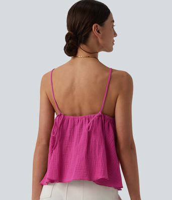 Débardeur en coton à lacets avec ourlet superposé à volants