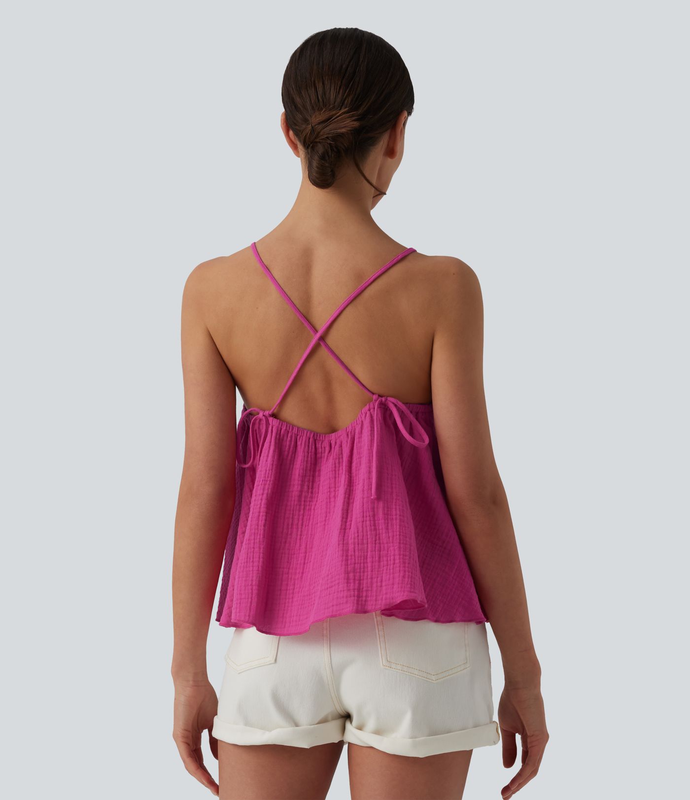 Débardeur en coton à lacets avec ourlet superposé à volants