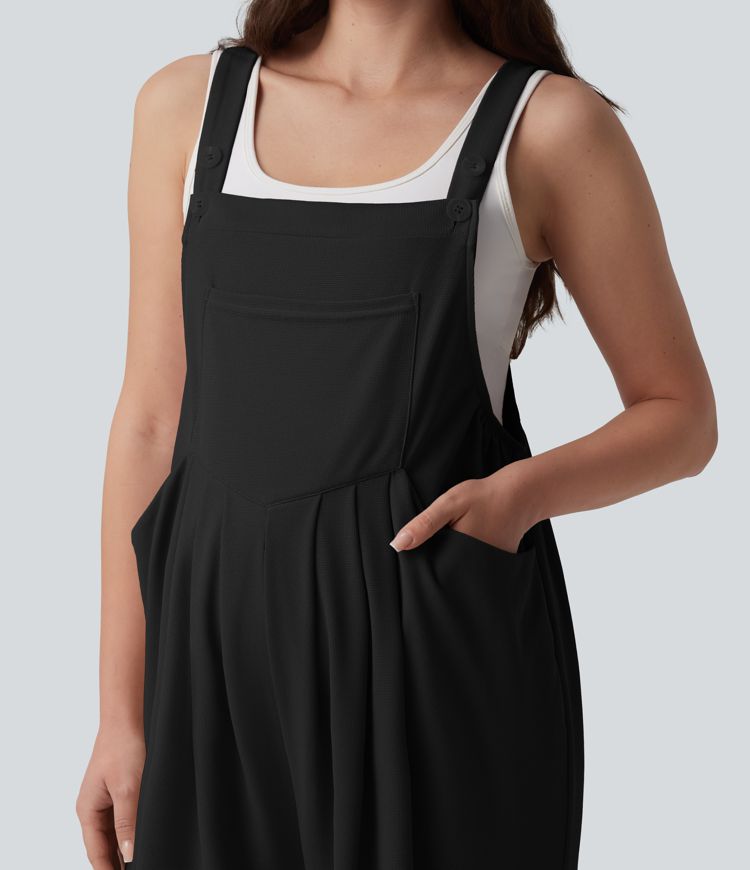 Waffle Casual Maternity Jogger Overalls with Pockets