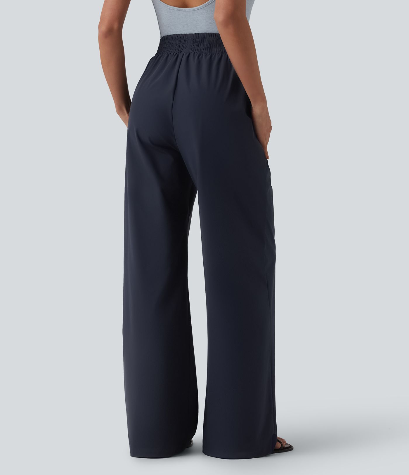 High Waisted Wide Leg Casual Trousers with Pockets