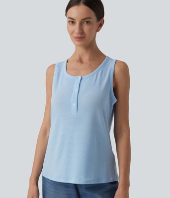 Henley Neck Casual Tank Top