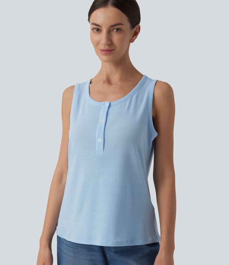 Henley Neck Casual Tank Top