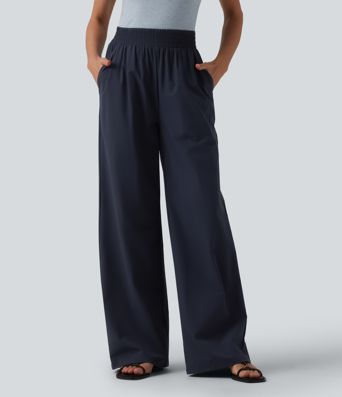 High Waisted Wide Leg Casual Trousers with Pockets