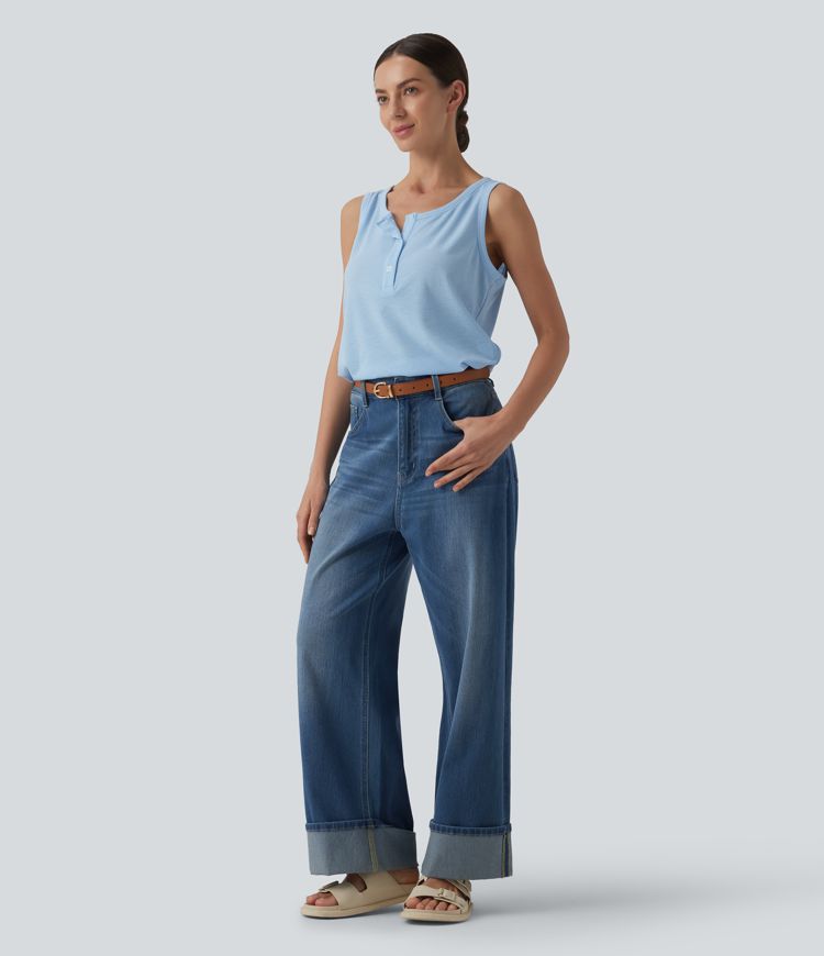 Henley Neck Casual Tank Top