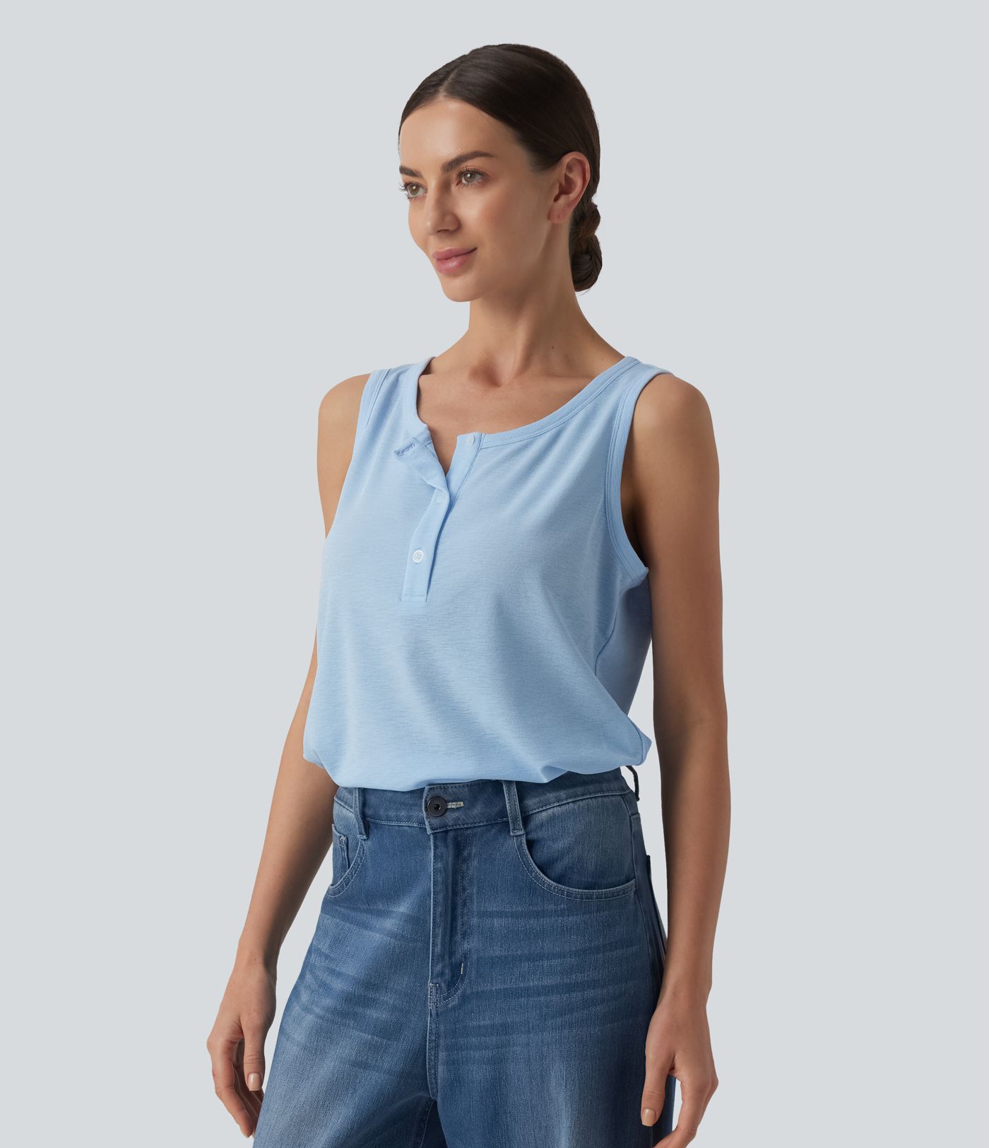 Henley Neck Casual Tank Top