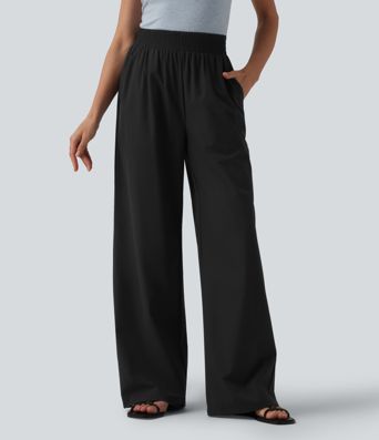 Spodnie na dzień z wysokim stanem, szerokimi nogawkami i kieszeniami